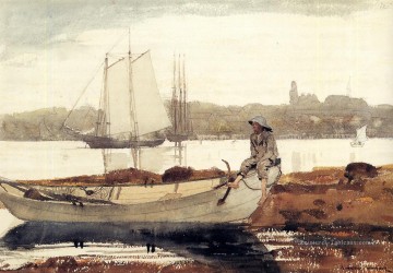 Gloucester Harbour et Dory Winslow Homer aquarelle Peinture à l'huile